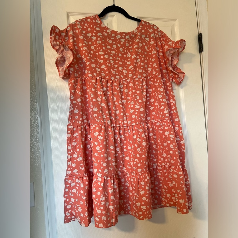 Pink/ Coral and white floral Dress